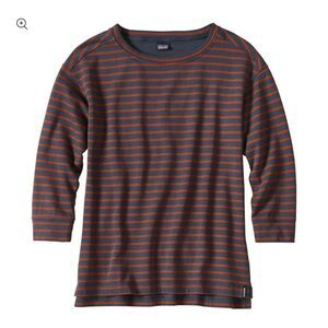 Patagonia Women's Misty Meadow Top red stripped 3/4 sleeve cotton longsleeve